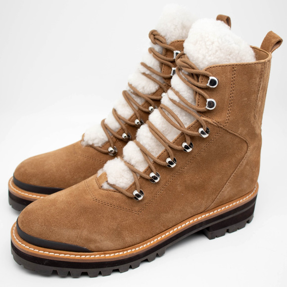 Marc Fisher LTD IZZIE Dark Brown Suede Genuine Shearling Lugsole Boots SIZE 9.5 - Picture 3 of 7